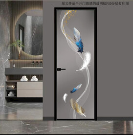 高清分层透明底平开门玻璃打印图