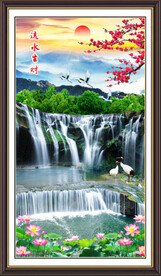 流水生财瀑布山水画