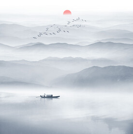 现代简约水墨山水画电视背景墙