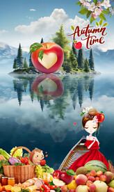 小红帽童话爱心红苹果森林背景图