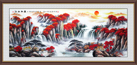 国画旭日东升迎客松