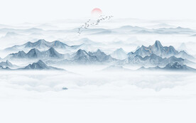 蓝色意境水墨山水装饰画