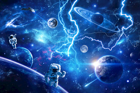 太空宇航员星球宇宙闪电雷电背景