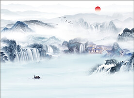 中式意境山水背景装饰画