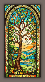 教堂蒂凡尼彩色玻璃田园主题图案