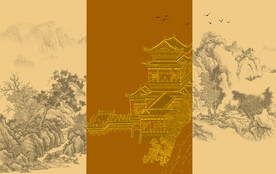 新中式仿古山水壁画