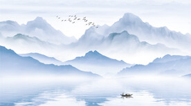 新中式蓝色山水风景