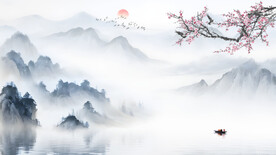 客厅沙发山水背景