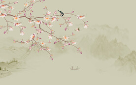 新中式工笔花鸟画背景墙