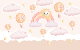 可爱卡通热气球彩虹儿童房背景墙