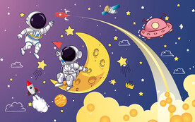 可爱卡通太空宇航员儿童房背景墙