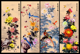 花鸟四屏