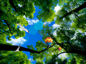 蓝天白云吊顶森林仰望