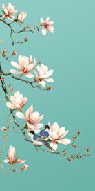 新中式玉兰花工笔花鸟玄关装饰画