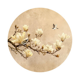 新中式玉兰花工笔花鸟玄关装饰画