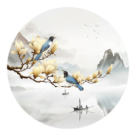 玉兰花工笔花鸟玄关装饰画