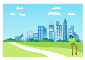 城市风光   插画    蓝天