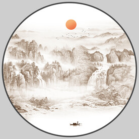 圆形山水水墨画
