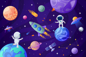 银河宇宙太空宇航员火箭星球背景