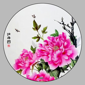 圆形牡丹装饰画