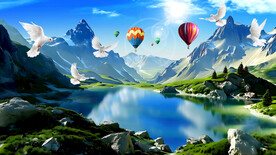 雪山湖泊风景画