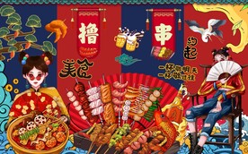 工装撸串烧烤背景墙图片