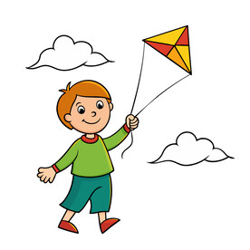 矢量人物放风筝的小男孩