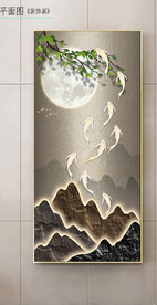 新中式轻背有靠山流水生财玄关画