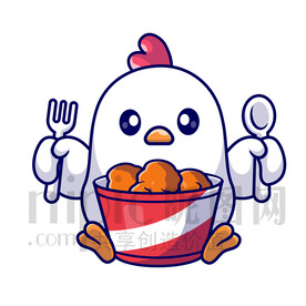 可爱卡通抱着炸鸡的小鸡