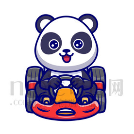 可爱卡通开卡丁车的熊猫
