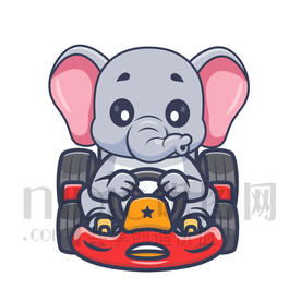 可爱卡通开卡丁车的大象