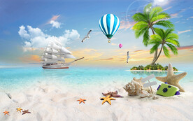 大海沙滩椰树背景墙