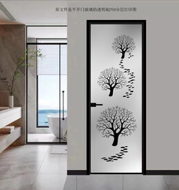 高清分层透明底平开门玻璃打印图