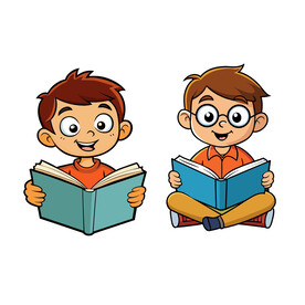 矢量人物看书的小男孩