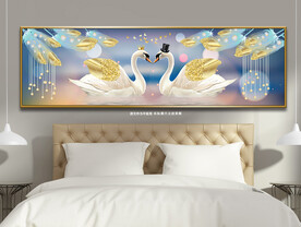 轻奢羽毛天鹅湖蝴蝶床头装饰画