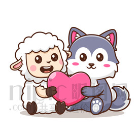 可爱卡通狼爱上羊