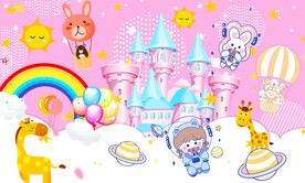 粉色少女心卡通城堡背景墙