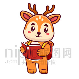 可爱卡通爱学习的梅花鹿