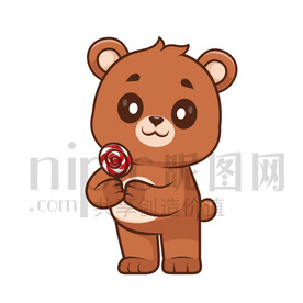 可爱卡通拿着棒棒糖的狗熊棕熊