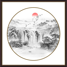 圆形山水水墨画