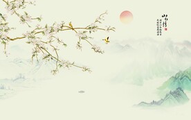 新中式工笔花鸟画背景墙