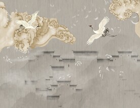 瑞鹤祥云背景装饰画