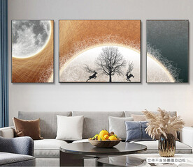 梅花鹿三联幅装饰画