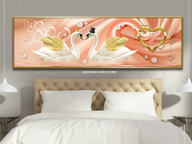 珍珠丝绸爱心天鹅湖床头装饰画