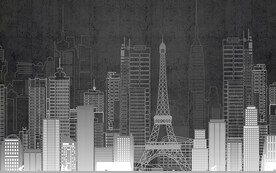 简约城市建筑灰色电视沙发背景墙