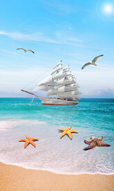 海景帆船唯美玄关装饰画