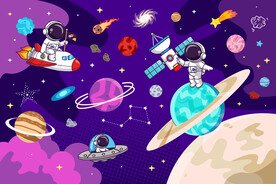 卡通宇航员太空星球宇宙火箭背景