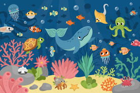 卡通可爱海底鲸鱼海洋动物背景墙