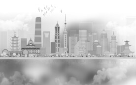 淡雅水墨新中式抽象城市背景墙