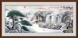 迎客松山水国画